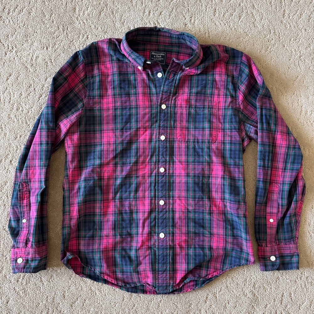 Abercrombie & Fitch Pink and Blue Casual Button Down Shirt